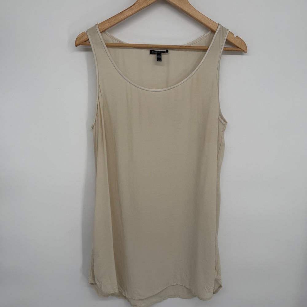Eileen Fisher Tank Top Beige Silk Sleeveless Scoop Neck Quiet Luxury Old Money M